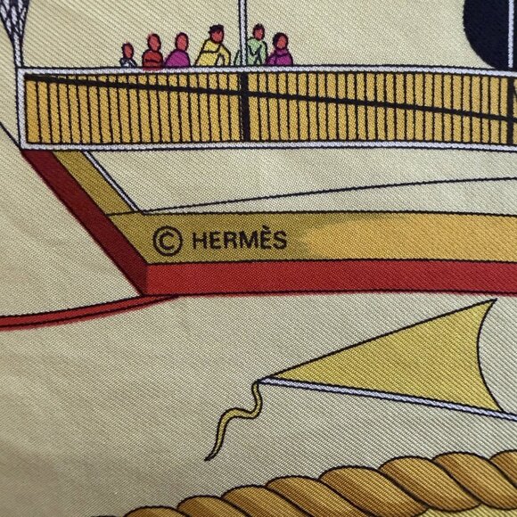 HERMES Vintage Les Folies du Ciel Yellow 90 cm Silk Square Scarf Box Good RARE - Picture 6 of 16